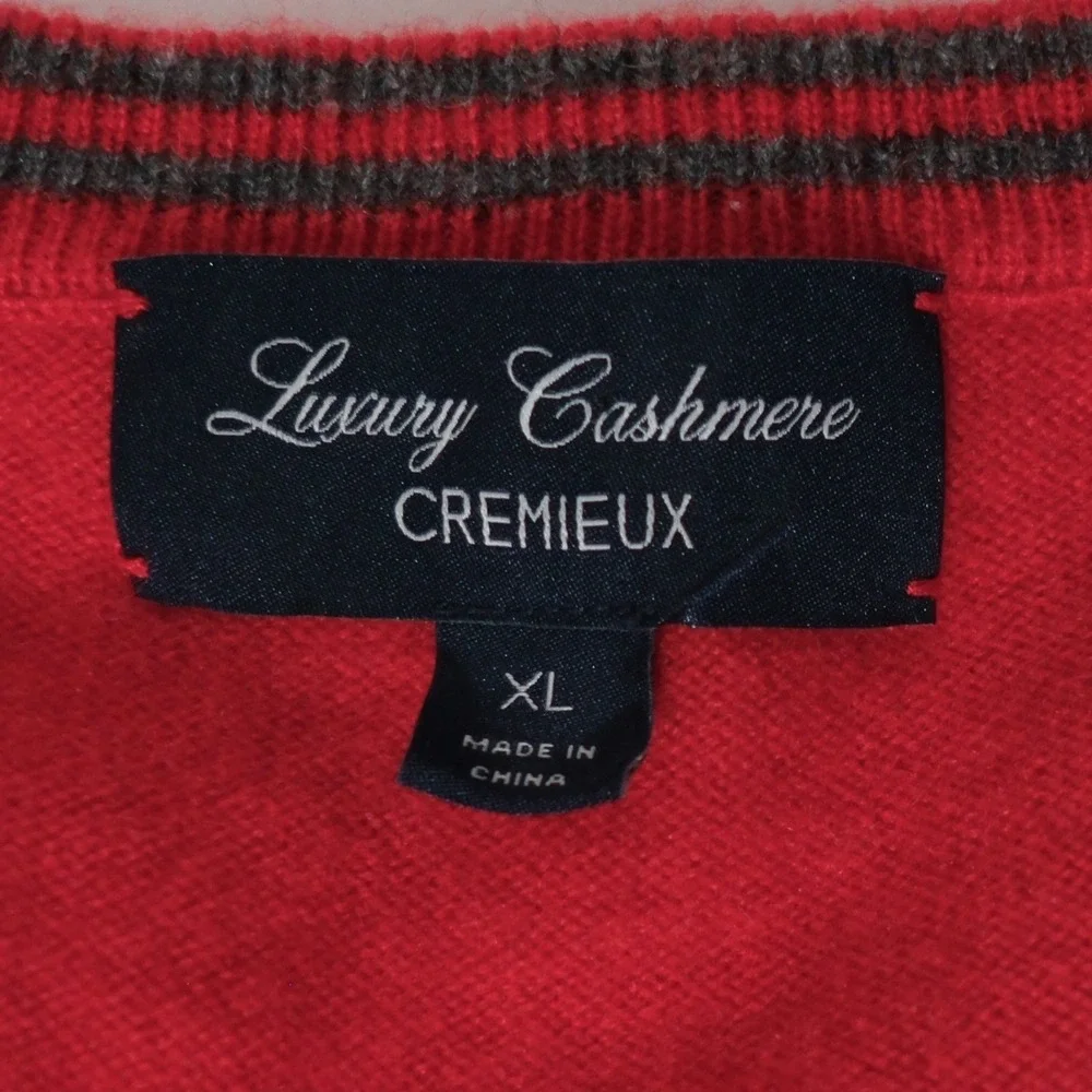 Cremieux Mens XL Luxury 100% Cashmere V Neck Sweater Red Pullover